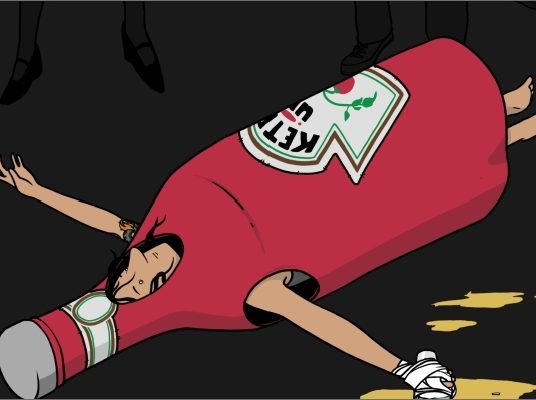 Illustration Frau in Ketchup-Kostüm
