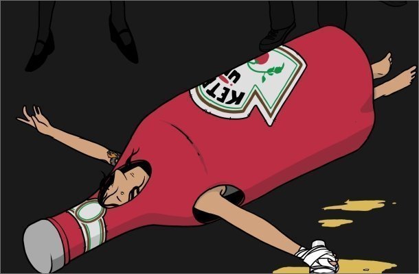 Illustration Frau in Ketchup-Kostüm
